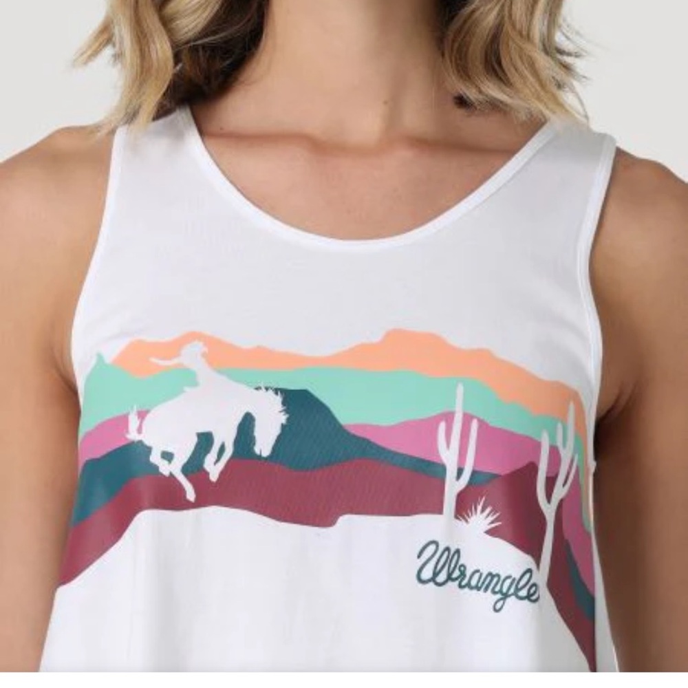 Wrangler White Cowgirl Asymmetrical Graphic Tank Top - Picture 3 of 6